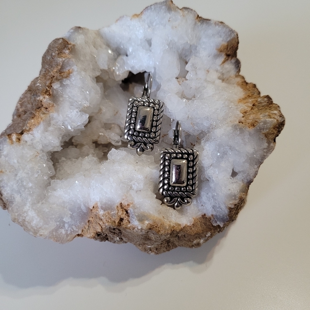 Vintage Bohemian style rectangle silvertone earrings